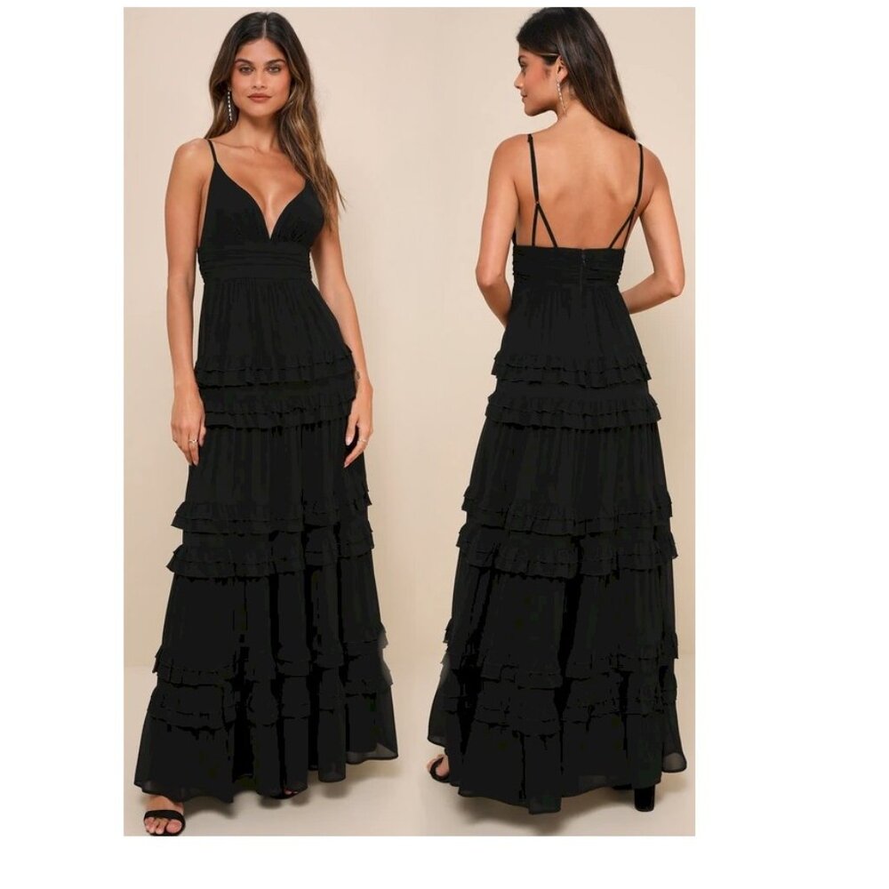 Lulu's Black Tiered Ruffle Maxi Dress